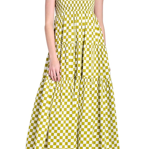 En Saison Smocked Midi Dress Checkerboard Green - Size Medium - Picture 4 of 9